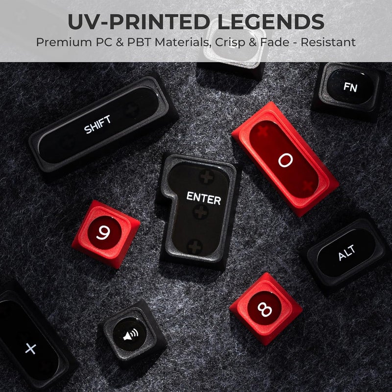OHY XVX Black and Red Shine Through Keycaps for Mechanical Keyboards - 136 Keys Red Translucent Cat Eye Design,Cherry MAX Profile, PC+PBT Frosted RGB Keycaps - Image 2